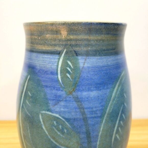 Vintage Hand Thrown Studio Pottery Vase with Leaves - Picture 6 of 16